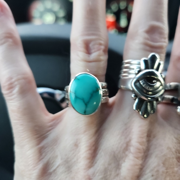 Lone Mountain Turquoise and Sterling Silver Women's Triple Band - Picture 11 of 11